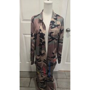Camo Duster Cardigan I Need Bands Not Boys Graphic Longline Open Front Jacket